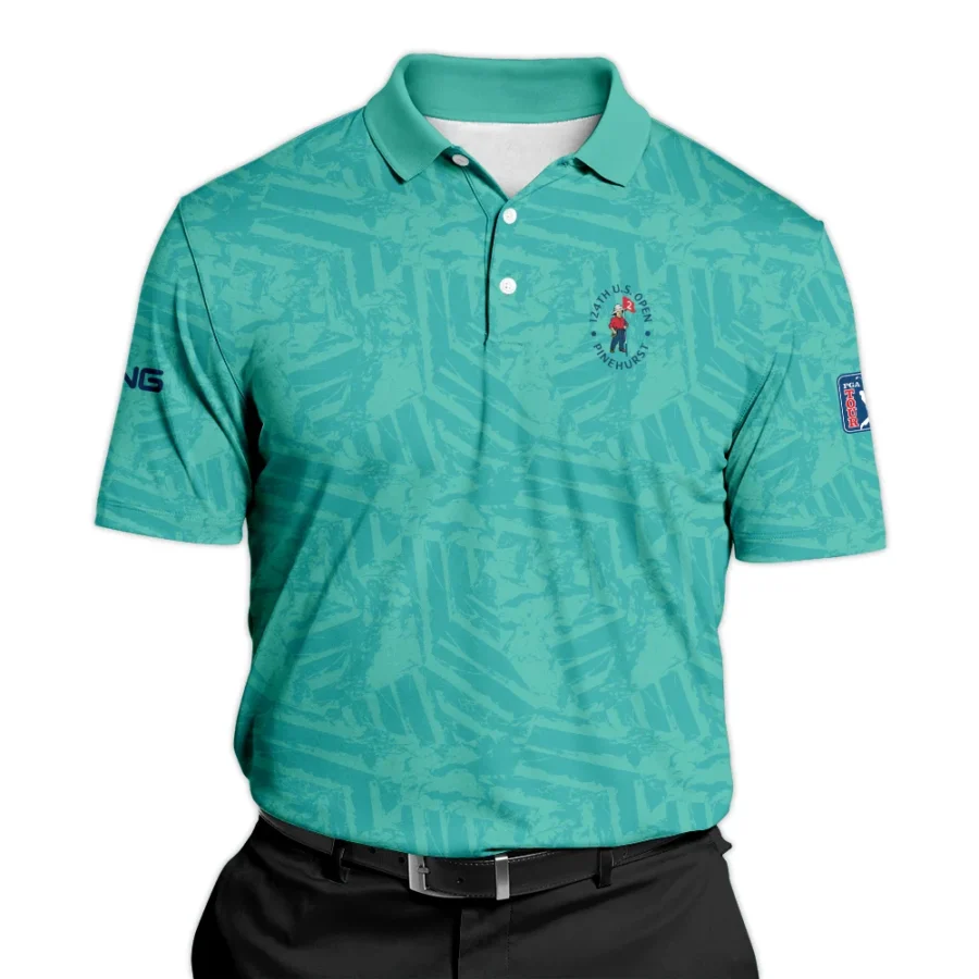 Moderate Cyan Abstract 124th U.S. Open Pinehurst Ping Polo Shirt Style Classic