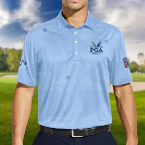 Golf Blue Color Star Pattern 2024 PGA Championship Valhalla Callaway Zipper Polo Shirt Style Classic