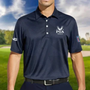 Golf Navy Color Star Pattern 2024 PGA Championship Valhalla Ping Zipper Polo Shirt Style Classic