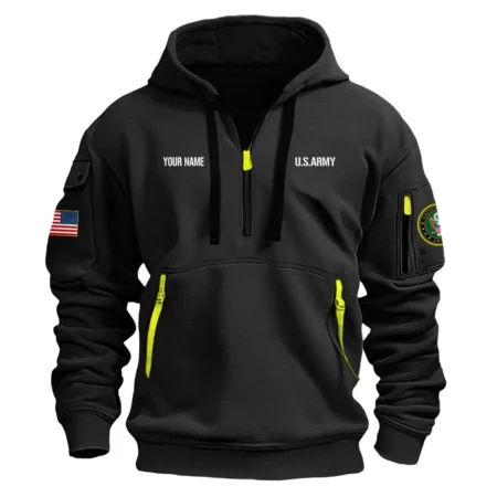 Personalized Name Color Black My Time In Uniform Is Over  U.S. Army Veteran Hoodie Half Zipper