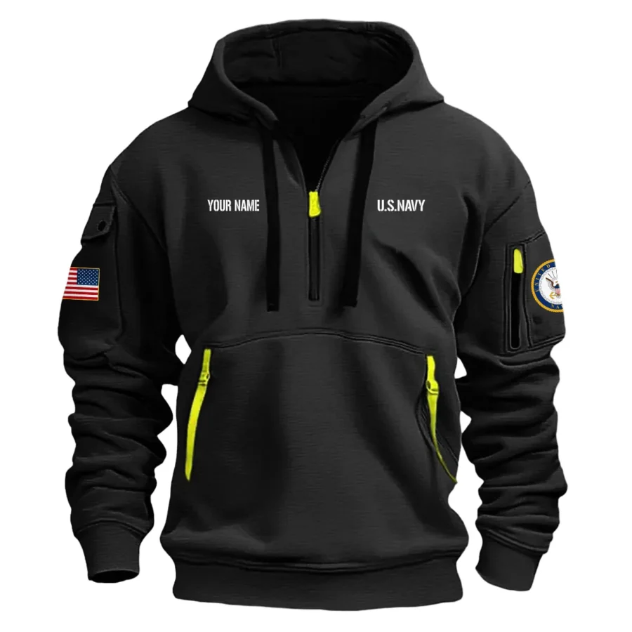 Personalized Name Color Black My Time In Uniform Is Over  U.S. Navy Veteran Hoodie Half Zipper