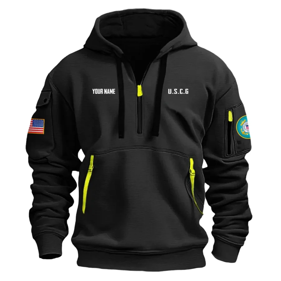 Personalized Name Color Black I Was There Sometimes I Still Am U.S. Coast Guard Veteran Hoodie Half Zipper