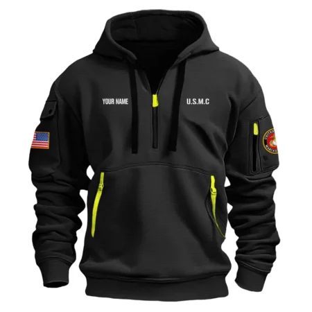 Personalized Name Color Black Freedom Isnt Free We Fight For It U.S. Marine Corps Veteran Hoodie Half Zipper
