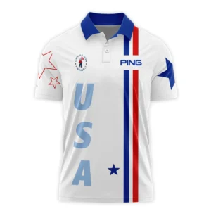 124th U.S. Open Pinehurst Ping Blue Red Line White Zipper Polo Shirt Style Classic Zipper Polo Shirt For Men