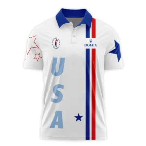 124th U.S. Open Pinehurst Rolex Blue Red Line White Zipper Polo Shirt Style Classic Zipper Polo Shirt For Men