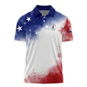 124th U.S. Open Pinehurst Ping Blue Red Watercolor Star White Backgound Zipper Polo Shirt Style Classic Zipper Polo Shirt For Men