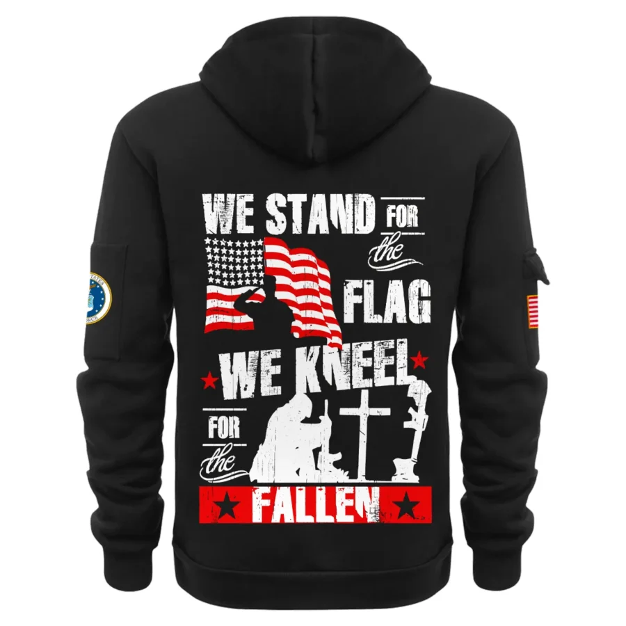 Personalized Name Color Black We Stand For The Flag U.S. Air Force Veteran Hoodie Half Zipper