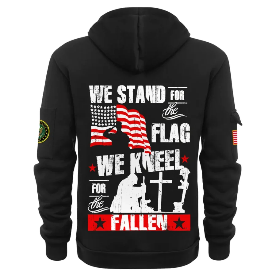 Personalized Name Color Black We Stand For The Flag U.S. Army Veteran Hoodie Half Zipper