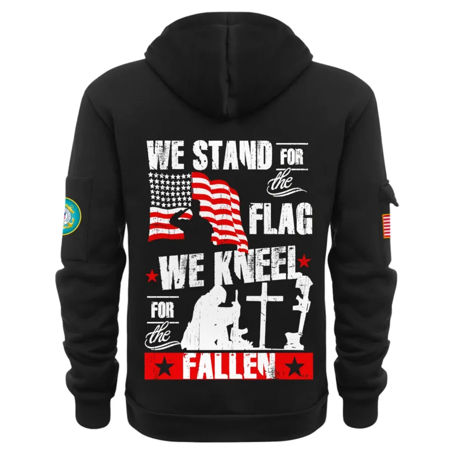 Personalized Name Color Black We Stand For The Flag U.S. Coast Guard Veteran Hoodie Half Zipper