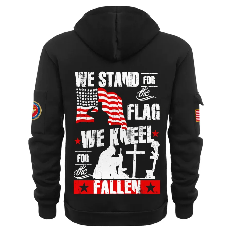 Personalized Name Color Black We Stand For The Flag U.S. Marine Corps Veteran Hoodie Half Zipper