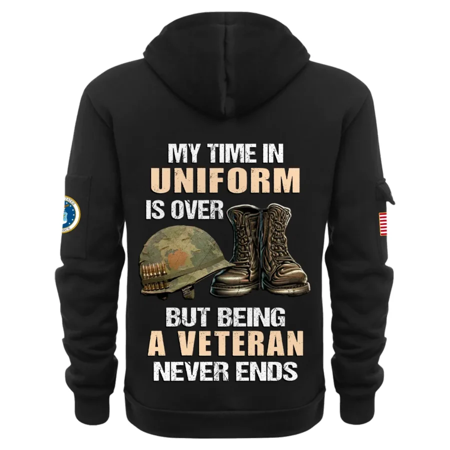 Personalized Name Color Black My Time In Uniform Is Over  U.S. Air Force Veteran Hoodie Half Zipper