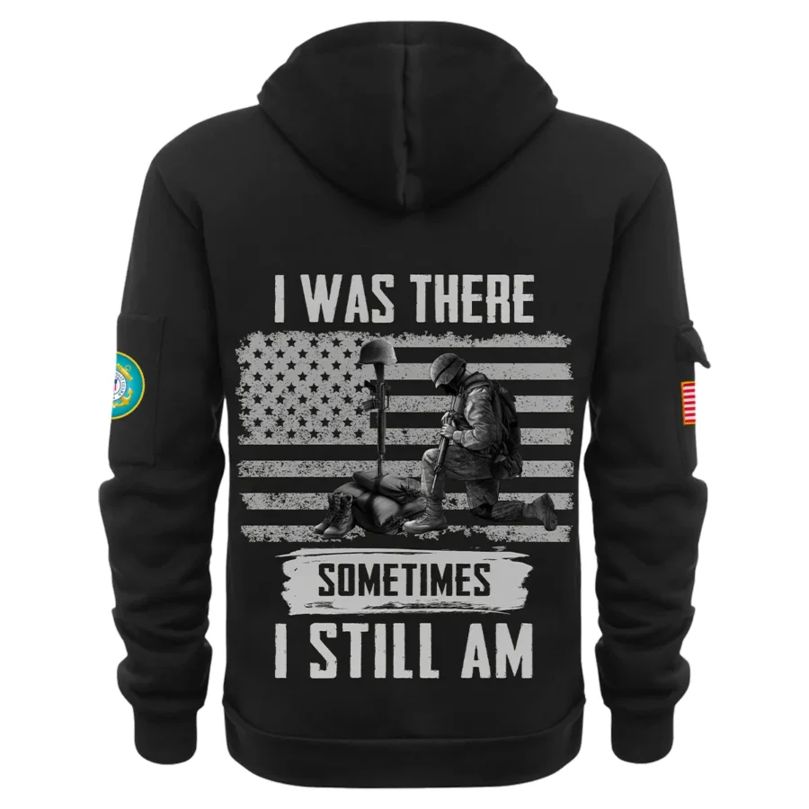 Personalized Name Color Black I Was There Sometimes I Still Am U.S. Coast Guard Veteran Hoodie Half Zipper