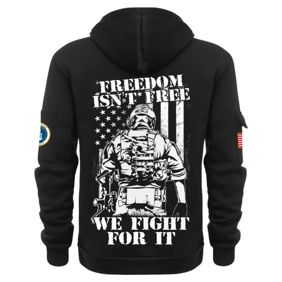 Personalized Name Color Black Freedom Isnt Free We Fight For It U.S. Air Force Veteran Hoodie Half Zipper