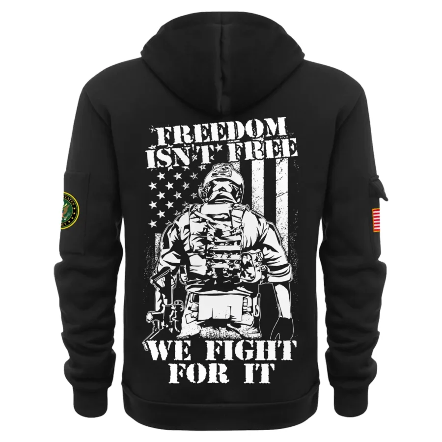 Personalized Name Color Black Freedom Isnt Free We Fight For It U.S. Army Veteran Hoodie Half Zipper