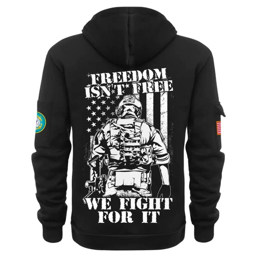 Personalized Name Color Black Freedom Isnt Free We Fight For It U.S. Coast Guard Veteran Hoodie Half Zipper