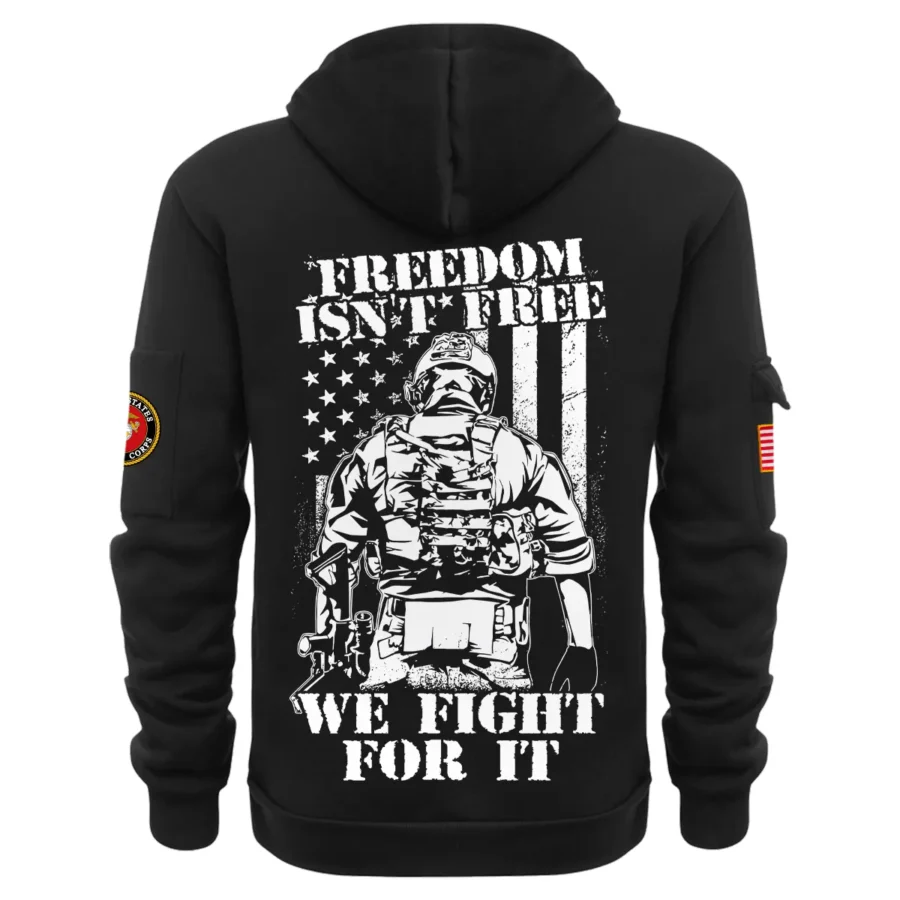 Personalized Name Color Black Freedom Isnt Free We Fight For It U.S. Marine Corps Veteran Hoodie Half Zipper