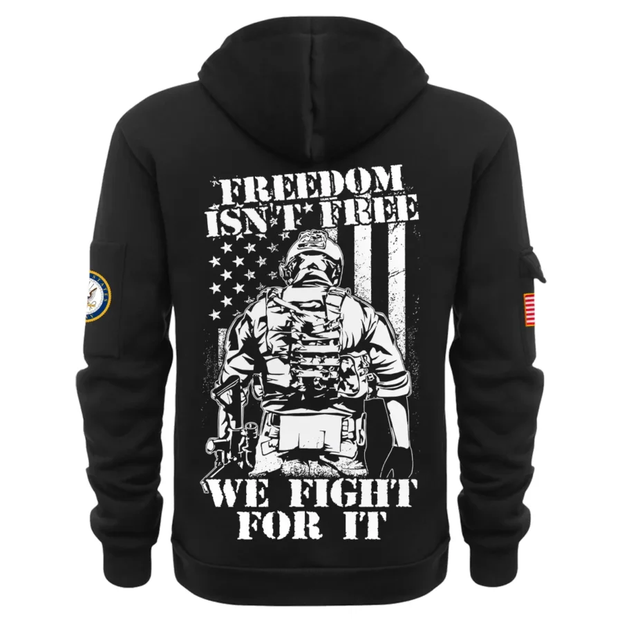 Personalized Name Color Black Freedom Isnt Free We Fight For It U.S. Navy Veteran Hoodie Half Zipper