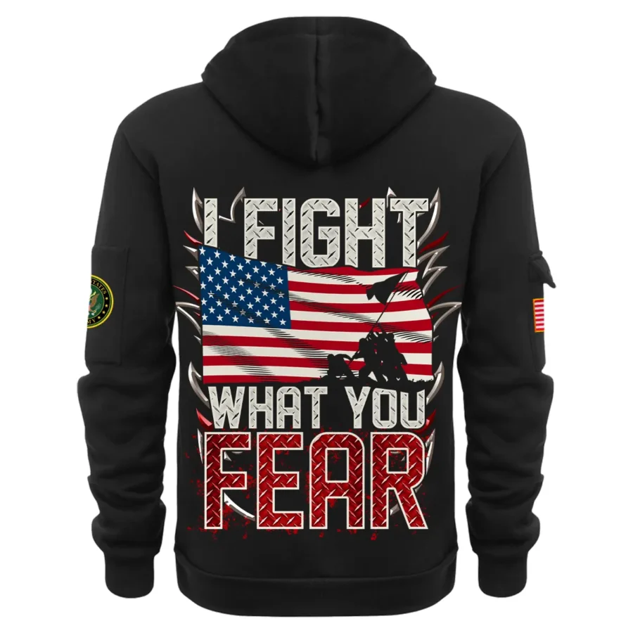 Personalized Name Color Black I Fight What You Fear U.S. Army Veteran Hoodie Half Zipper