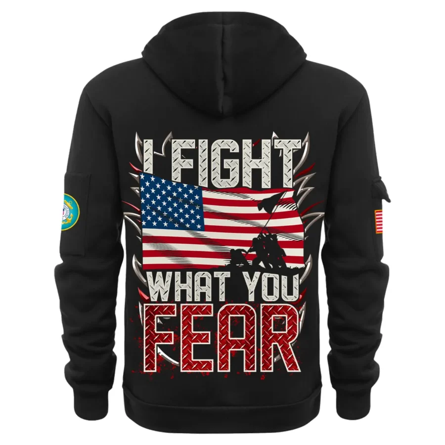 Personalized Name Color Black I Fight What You Fear U.S. Coast Guard Veteran Hoodie Half Zipper