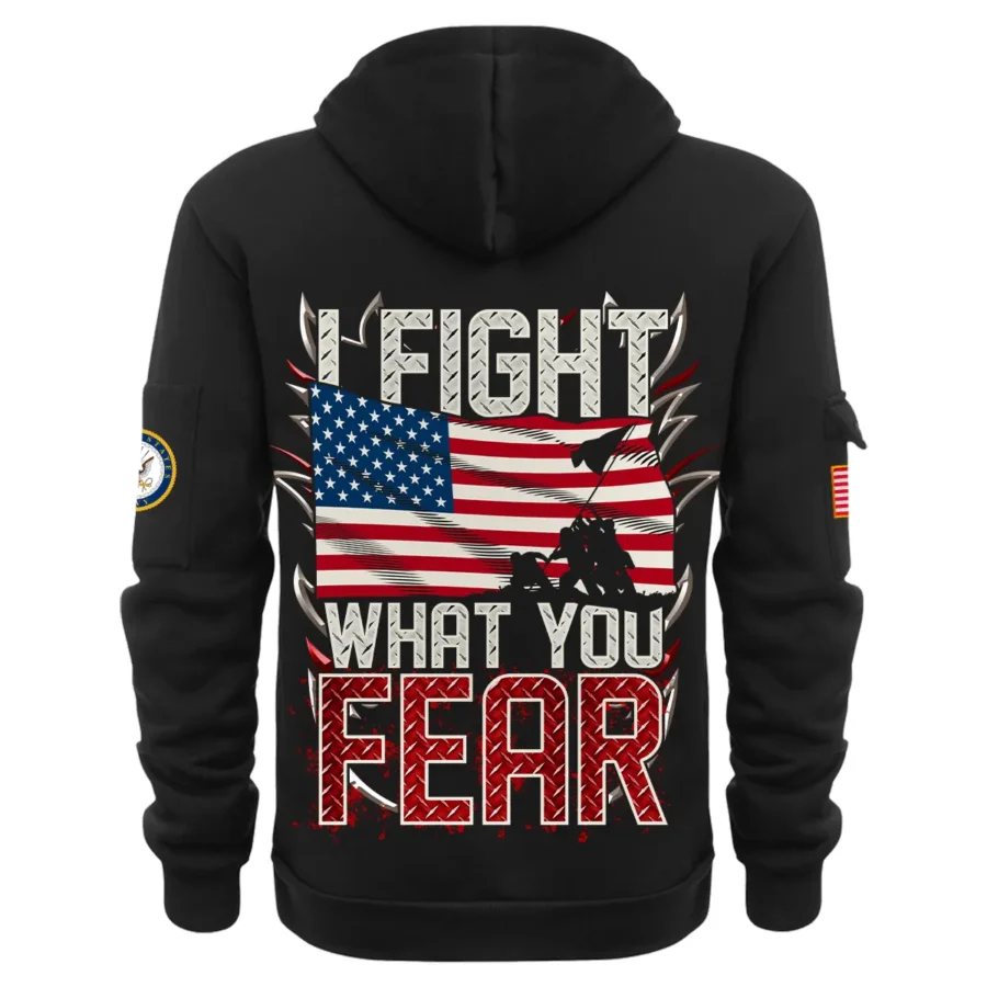 Personalized Name Color Black I Fight What You Fear U.S. Navy Veteran Hoodie Half Zipper