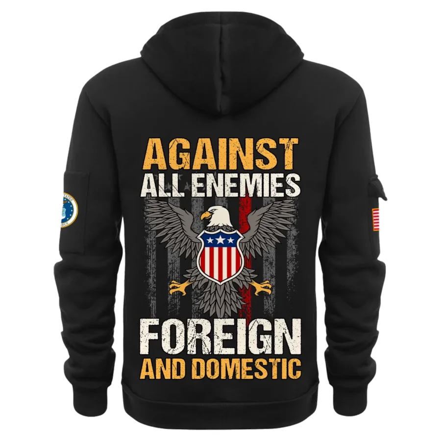 Personalized Name Color Black Against All Enemies Foreign And Domestic U.S. Air Force Veteran Hoodie Half Zipper