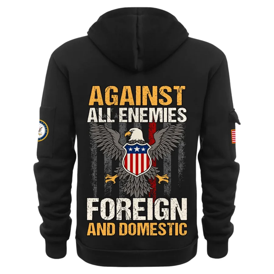 Personalized Name Color Black Against All Enemies Foreign And Domestic U.S. Navy Veteran Hoodie Half Zipper