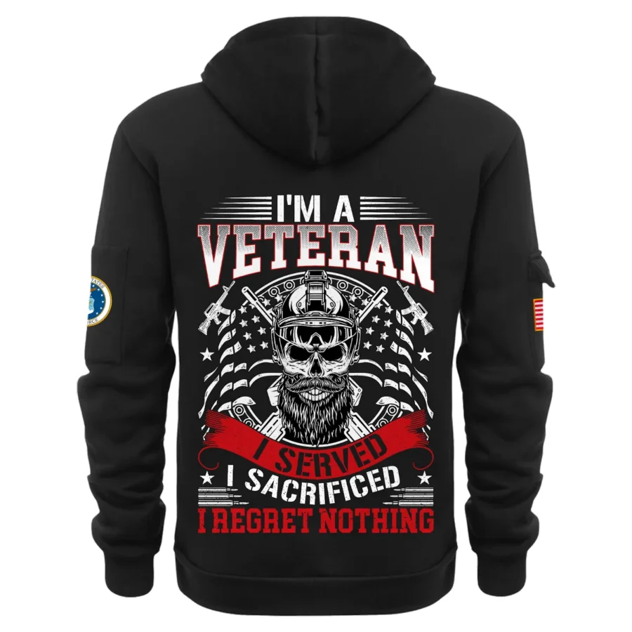 Personalized Name Color Black Im A Veteran I Served I Sacrificed I Regret Nothing U.S. Air Force Veteran Hoodie Half Zipper