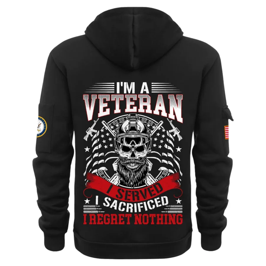 Personalized Name Color Black Im A Veteran I Served I Sacrificed I Regret Nothing U.S. Navy Veteran Hoodie Half Zipper