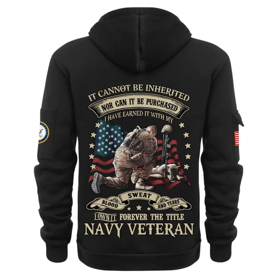 Personalized Name Color Black I Have Earned It With My Blood Sweat And Tears Veteran U.S. Navy Veteran Hoodie Half Zipper