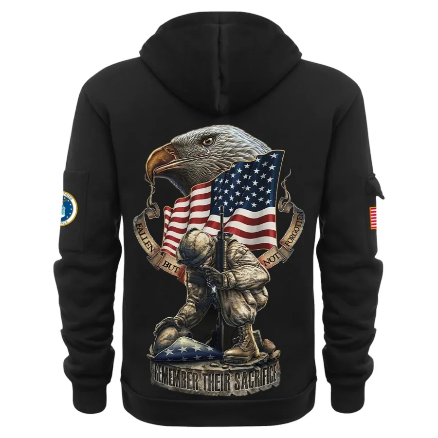 Personalized Name Color Black Fallen But Not Forgotten Remember Their Sacrifice U.S. Air Force Veteran Hoodie Half Zipper