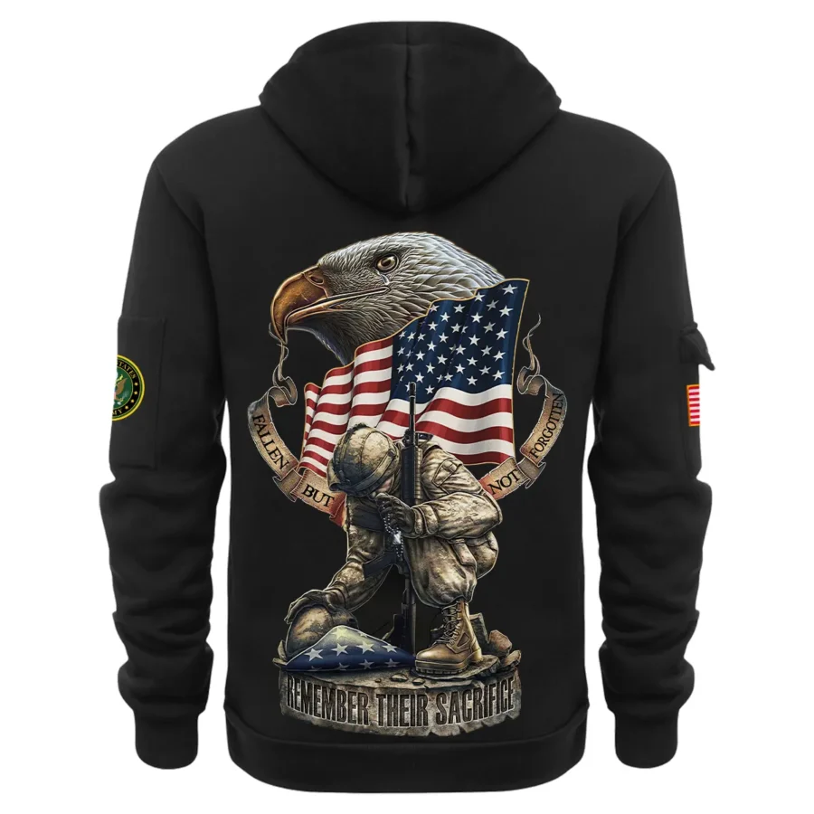 Personalized Name Color Black Fallen But Not Forgotten Remember Their Sacrifice U.S. Army Veteran Hoodie Half Zipper