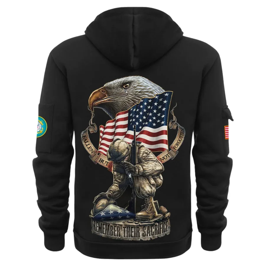 Personalized Name Color Black Fallen But Not Forgotten Remember Their Sacrifice U.S. Coast Guard Veteran Hoodie Half Zipper