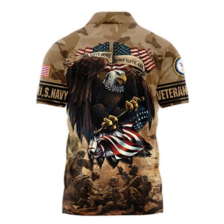 Veteran Camo Eagle All Gave Some Some Gave All U.S. Navy Veterans All Over Prints Zipper Polo Shirt