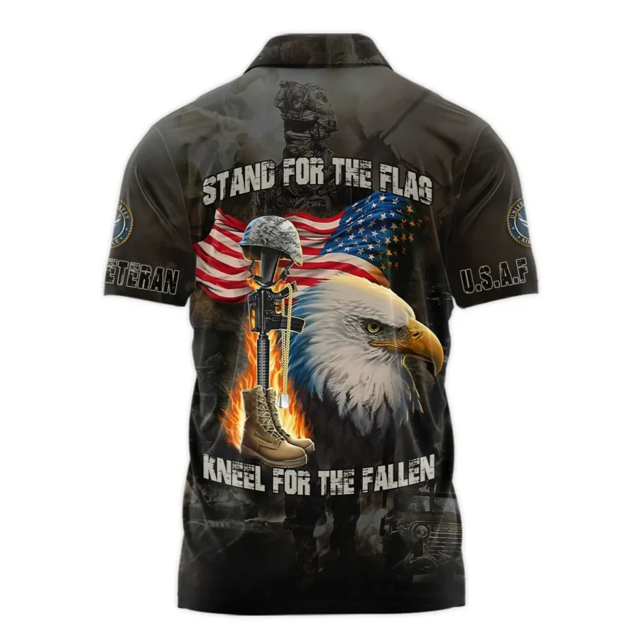 Veteran Stand For The Flag Kneel For The Fallen U.S. Air Force Veterans All Over Prints Zipper Polo Shirt