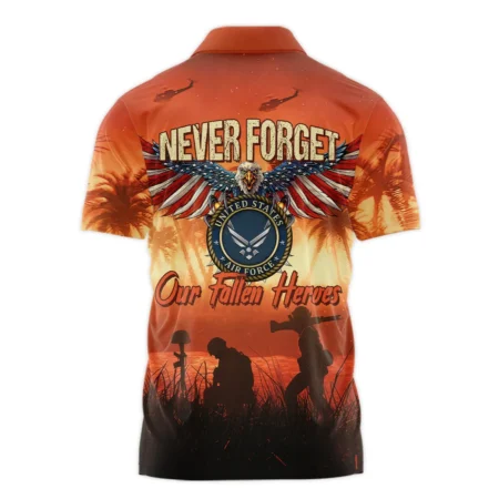 Veteran Never Forget Our Fallen Heroes U.S. Air Force Veterans All Over Prints Zipper Polo Shirt