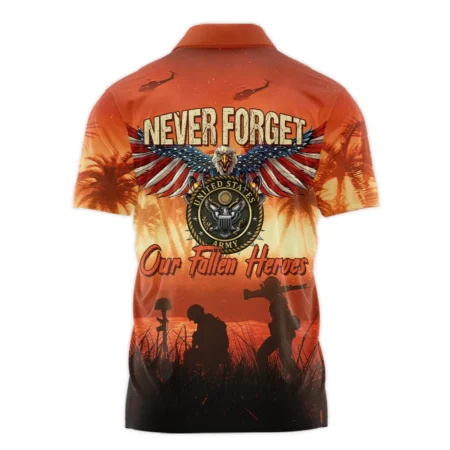 Veteran Never Forget Our Fallen Heroes U.S. Army Veterans All Over Prints Zipper Polo Shirt