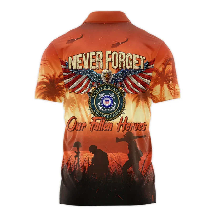 Veteran Never Forget Our Fallen Heroes U.S. Coast Guard Veterans All Over Prints Zipper Polo Shirt