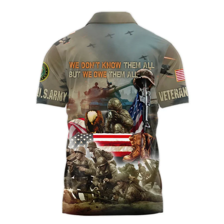 Veteran We Dont Know Them All But We Owe Them All U.S. Army Veterans All Over Prints Zipper Polo Shirt