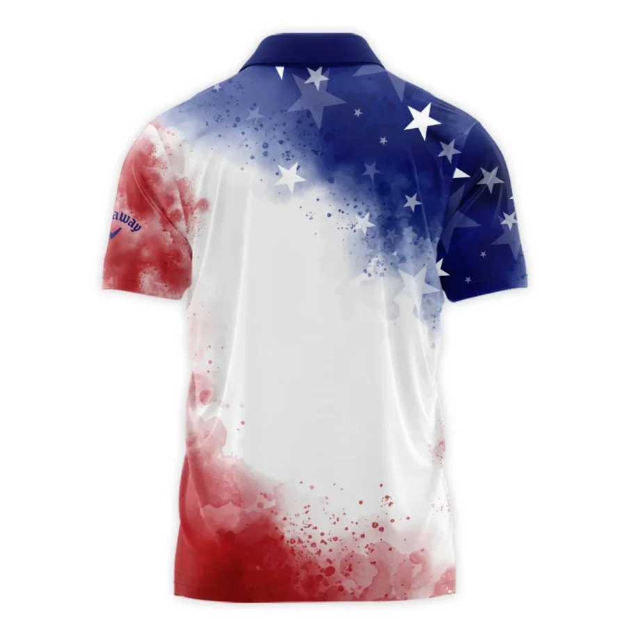 124th U.S. Open Pinehurst Callaway Blue Red Watercolor Star White Backgound Zipper Polo Shirt Style Classic Zipper Polo Shirt For Men