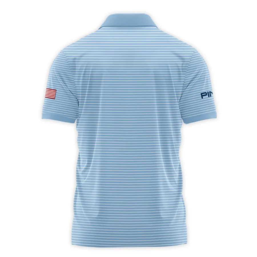 Blue White Line Pattern Ping 124th U.S. Open Pinehurst Zipper Polo Shirt Style Classic