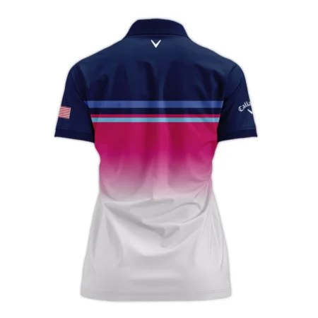 Dark Blue Pink White Line Callaway 79th U.S. Women’s Open Lancaster Zipper Short Polo Shirt