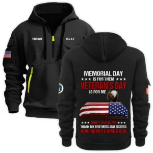 Personalized Name Color Navy Memorial Day Is For Them Veteran Day Is For Me U.S. Coast Guard Veteran Hoodie Half Zipper