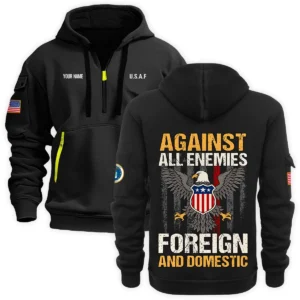 Personalized Name Color Navy Against All Enemies Foreign And Domestic U.S. Coast Guard Veteran Hoodie Half Zipper