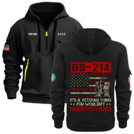 Personalized Name Color Black DD-214 Its A Veteran Thing You Wouldnt Understand U.S. Coast Guard Veteran Hoodie Half Zipper