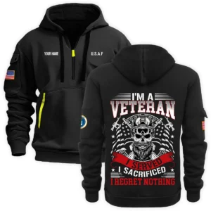 Personalized Name Color Navy Im A Veteran I Served I Sacrificed I Regret Nothing U.S. Coast Guard Veteran Hoodie Half Zipper