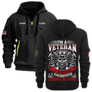 Personalized Name Color Navy Im A Veteran I Served I Sacrificed I Regret Nothing U.S. Navy Veteran Hoodie Half Zipper