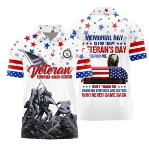 Veteran Memorial Day Remember Honor Respect U.S. Navy Veterans All Over Prints Zipper Polo Shirt