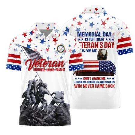 Veteran Memorial Day Remember Honor Respect U.S. Navy Veterans All Over Prints Polo Shirt