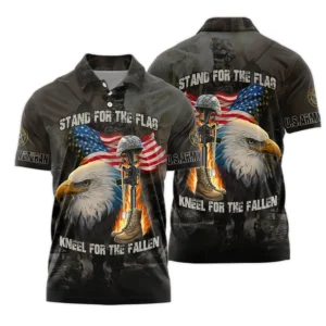 Veteran Stand For The Flag Kneel For The Fallen U.S. Army Veterans All Over Prints Zipper Polo Shirt