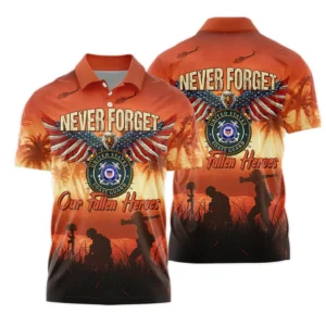 Veteran Never Forget Our Fallen Heroes U.S. Coast Guard Veterans All Over Prints Zipper Polo Shirt